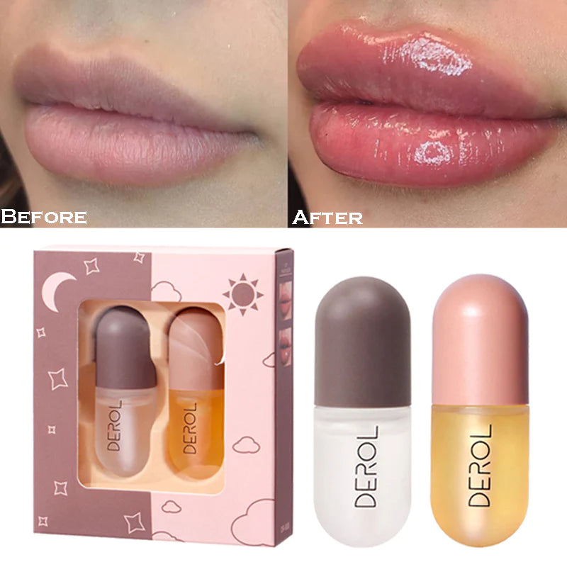 Day Night Instant Volume Lips Plumper Oil Moisturizing Repairing Reduceip Lip Fine Line Serum Cosmetic Sexy Lip Gloss Makeup