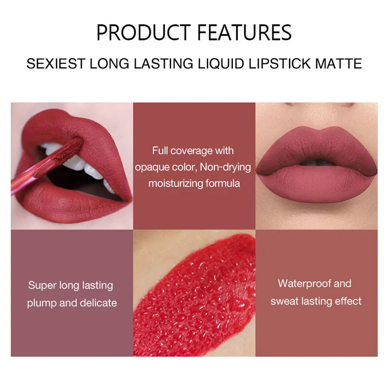 12 Color Fashion Liquid Lipstick Natural Moisturizer Lip Gloss Sets Long-Lasting Waterproof Matte Velvet