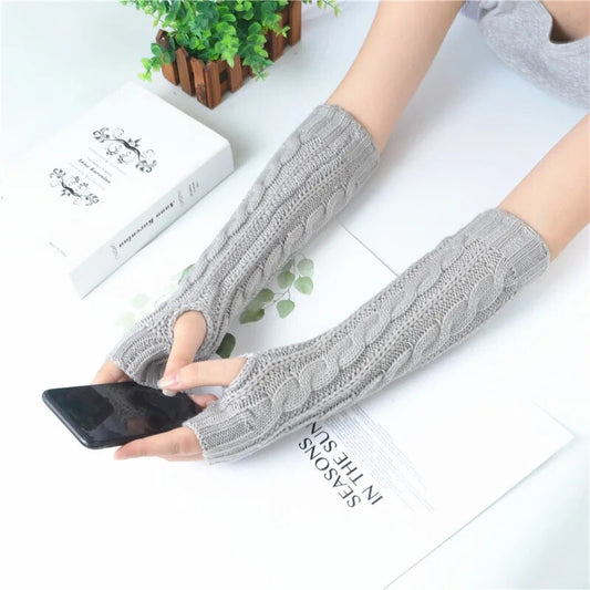 Women'S Long Fingerless Gloves Winter Punk Warm Oversleeves- Arm Sleeve Mitten