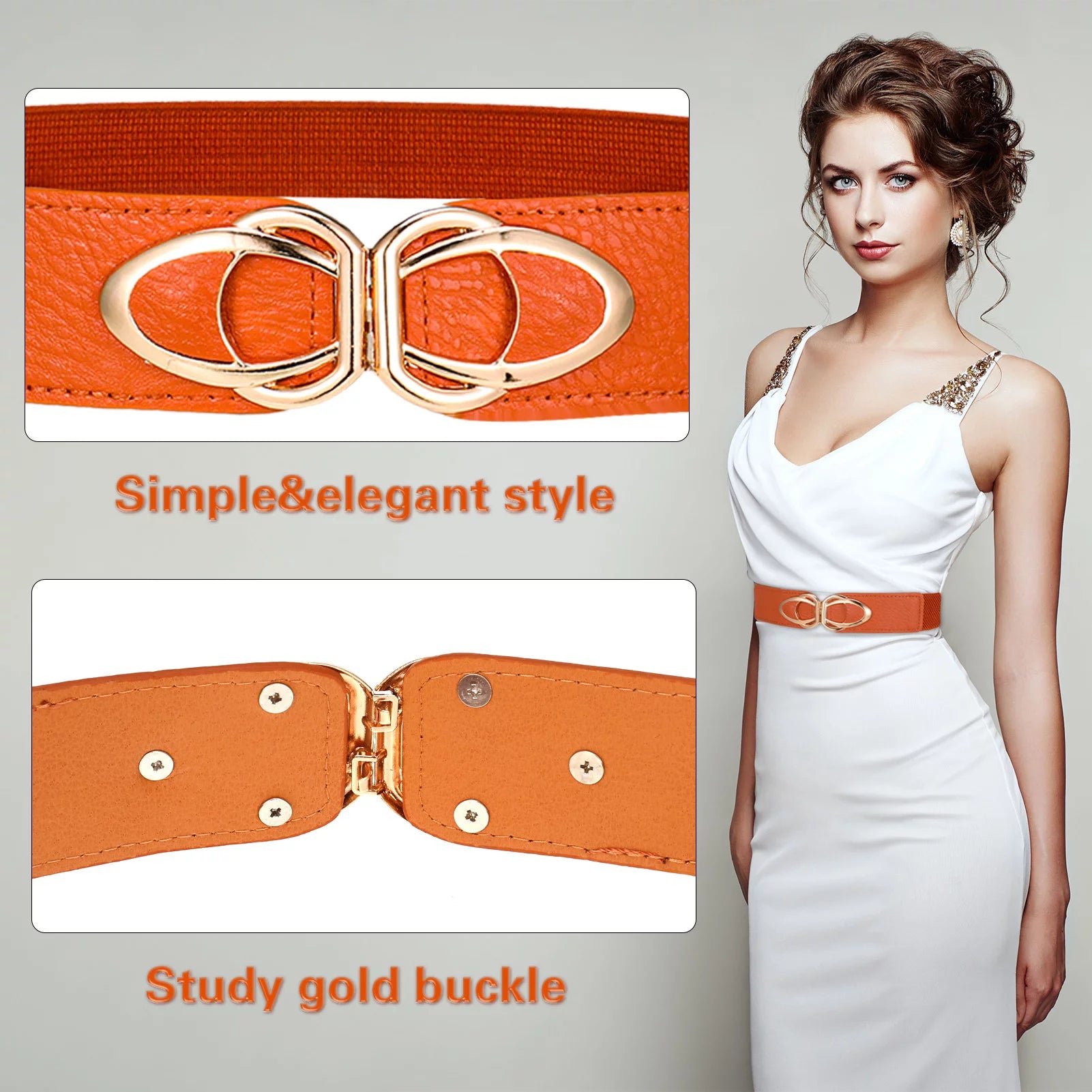 3 Pcs Women Wide Elastic Waist Belt, Ladies Retro Cinch Belts, PU Leather Stretchy Stylish Dress Belts with Buckle, Stretch Belts for Women