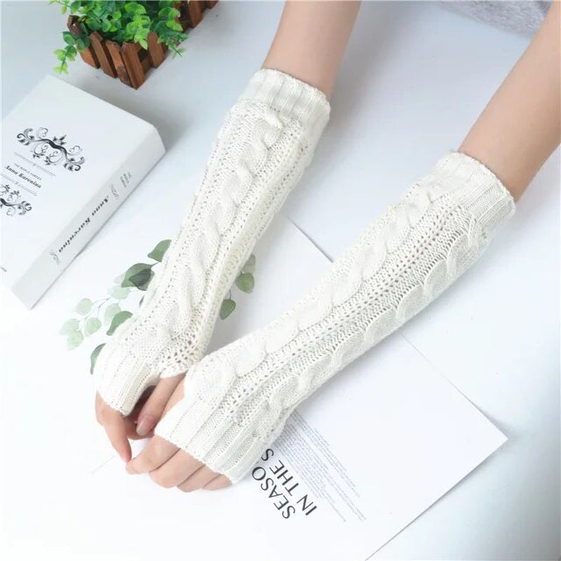 Women'S Long Fingerless Gloves Winter Punk Warm Oversleeves- Arm Sleeve Mitten