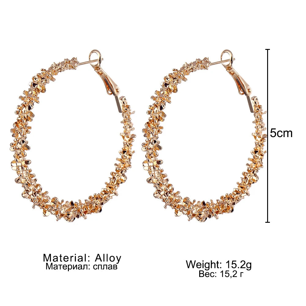 2021 Retro Alloy Metal round Hoop Earrings for Women Fashion Gold Color Silver Color Bohemian Jewelry Earrings Party Gift