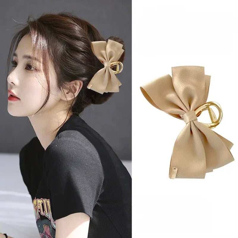 Bow Hair Claws Clip Large Scrub Claw Hair Clips Solid Bowknot Hairpin Barrettes for Ponytail Women Hair Accessories Headbands