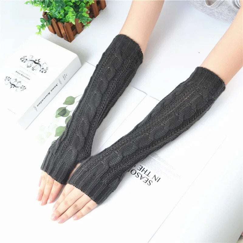 Women'S Long Fingerless Gloves Winter Punk Warm Oversleeves- Arm Sleeve Mitten