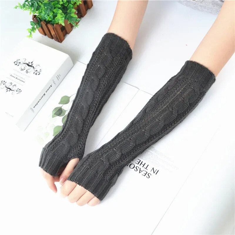 Women'S Long Fingerless Gloves Winter Punk Warm Oversleeves- Arm Sleeve Mitten