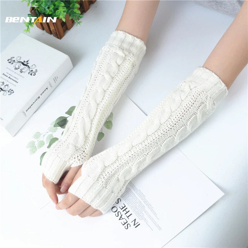 Women'S Long Fingerless Gloves Winter Punk Warm Oversleeves- Arm Sleeve Mitten