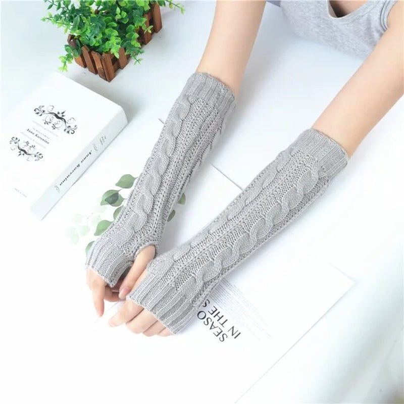 Women'S Long Fingerless Gloves Winter Punk Warm Oversleeves- Arm Sleeve Mitten