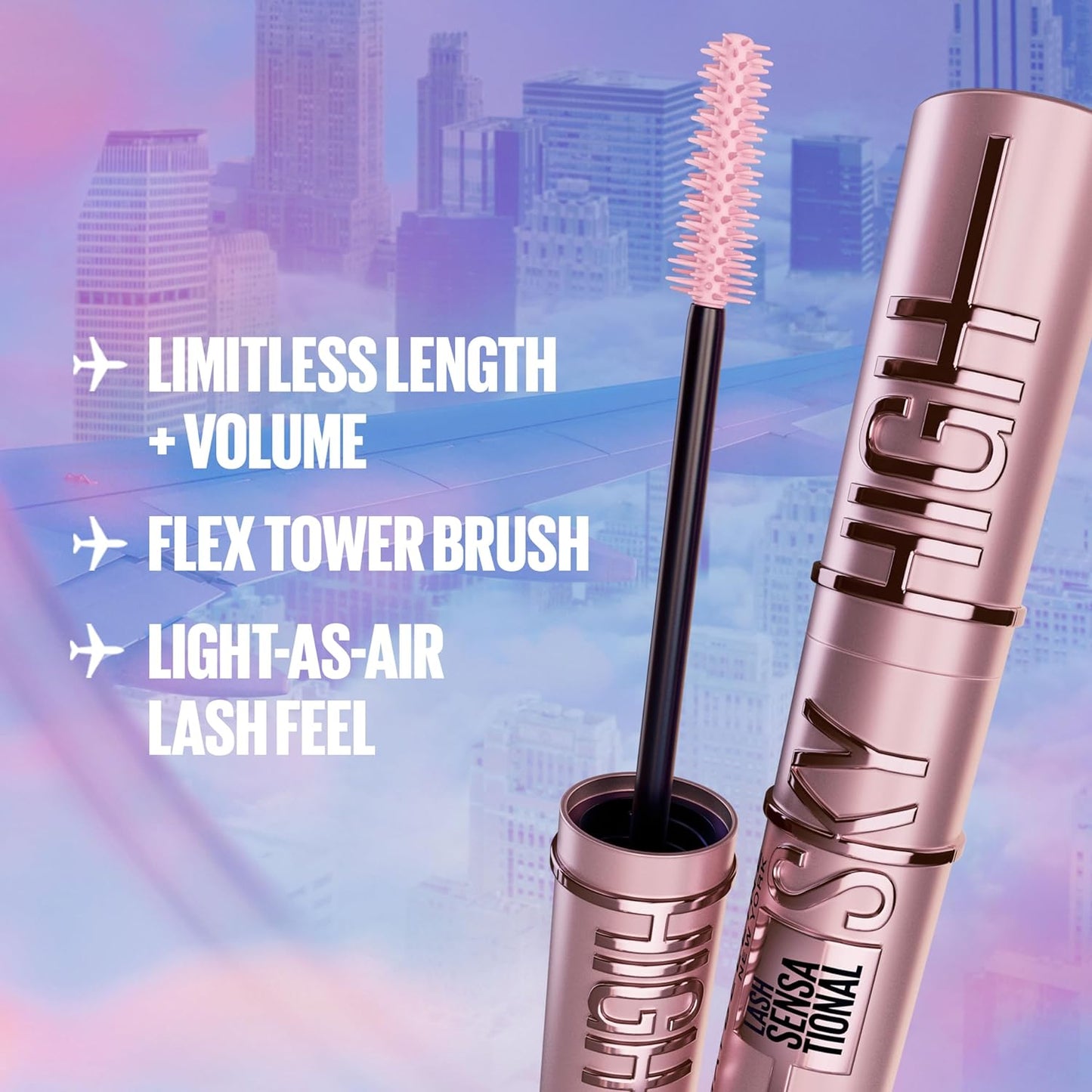 Lash Sensational Sky High Washable Mascara Makeup, Volumizing, Lengthening, Defining, Curling, Multiplying, Buildable Formula, Very Black, 1 Count