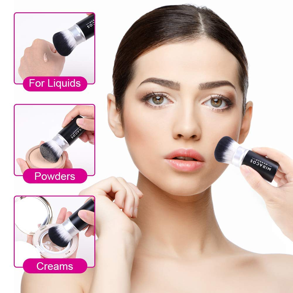 Retractable Kabuki Makeup Brush for Blush, Bronzer, Foundation, Powder, Travel Face Cosmetic Brush