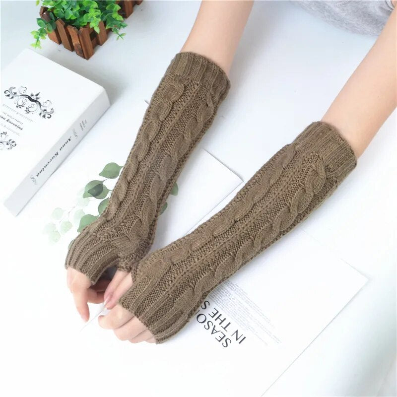 Women'S Long Fingerless Gloves Winter Punk Warm Oversleeves- Arm Sleeve Mitten