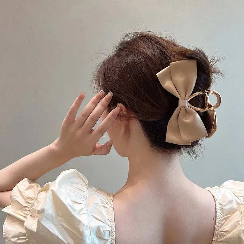 Bow Hair Claws Clip Large Scrub Claw Hair Clips Solid Bowknot Hairpin Barrettes for Ponytail Women Hair Accessories Headbands