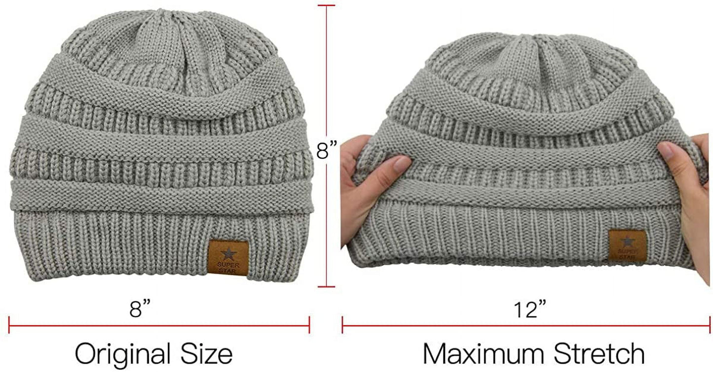 Knit Beanie Hat for Women Thick Winter Slouchy Beanie Hats Ski Cap Black Grey Mixed